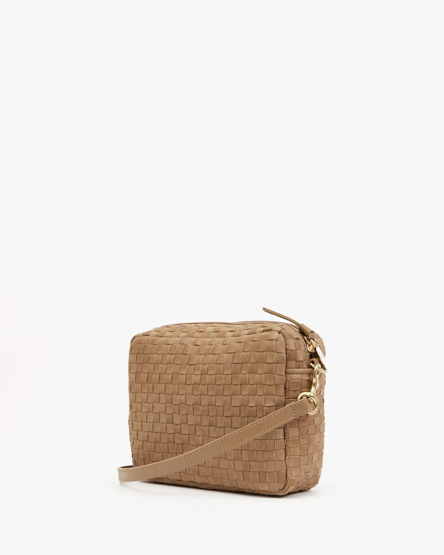 Clare V. Nappa & Suede Woven Checker Midi Sac in Clay