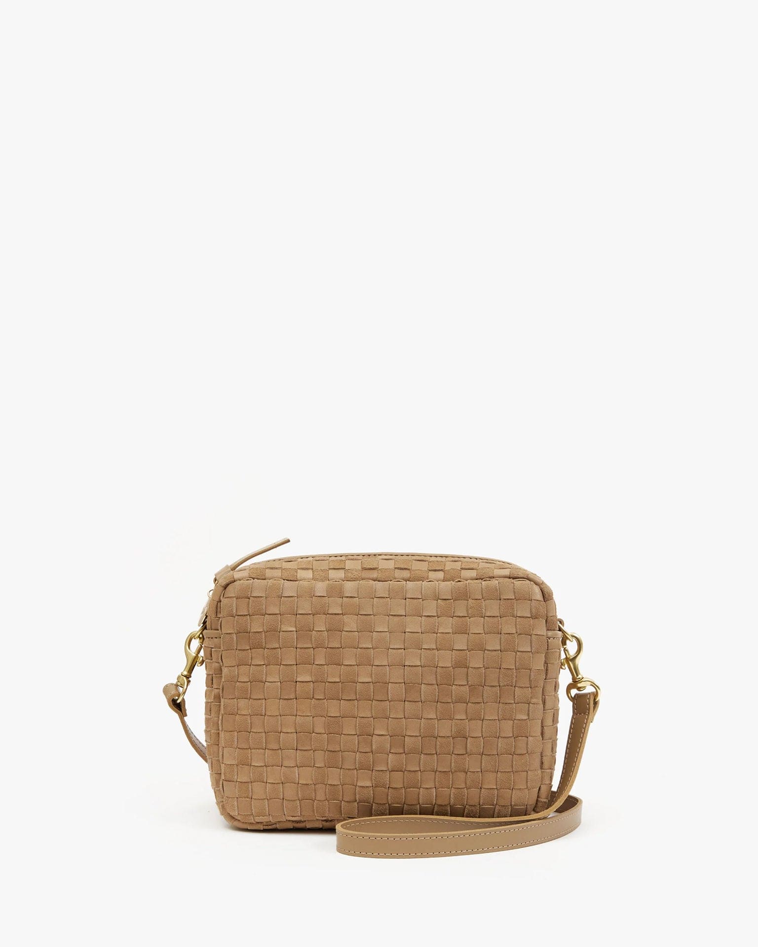 Clare V. Nappa & Suede Woven Checker Midi Sac in Clay