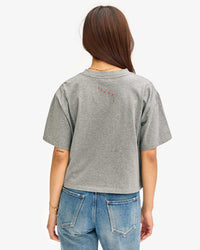 Clare V. Oui Le Carre Tee in Grey Melange w/ Bright Poppy