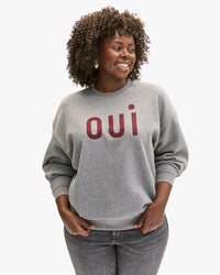 Clare V. Oui Oversized Sweatshirt in Grey Melange w/ Bordeaux