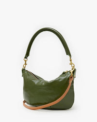 Clare V. Petit Moyen Messenger - Crinkle Patent in Army 5 - Bliss Boutiques