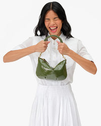Clare V. Petit Moyen Messenger - Crinkle Patent in Army 2 - Bliss Boutiques