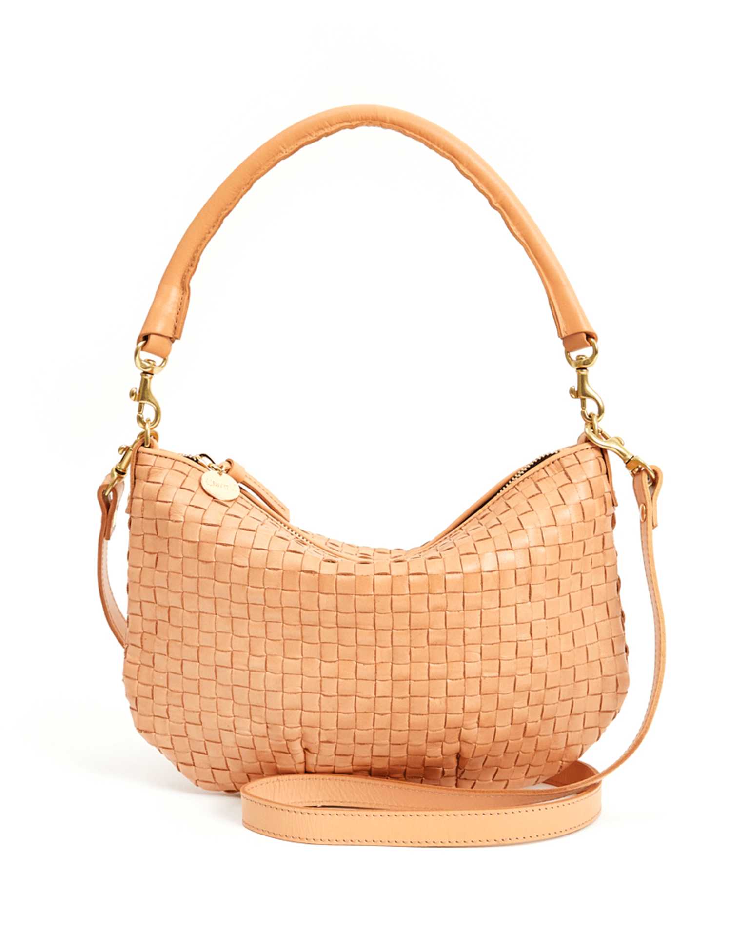 Clare V. Petit Moyen Messenger in Bisque Woven Checker