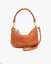 Clare V. Petit Moyen Messenger in Natural Woven Checker