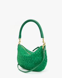 Clare V. Petit Moyen Messenger - Leather & Suede Woven Checker in Grass 5 - Bliss Boutiques
