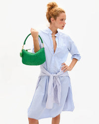 Clare V. Petit Moyen Messenger - Leather & Suede Woven Checker in Grass 3 - Bliss Boutiques