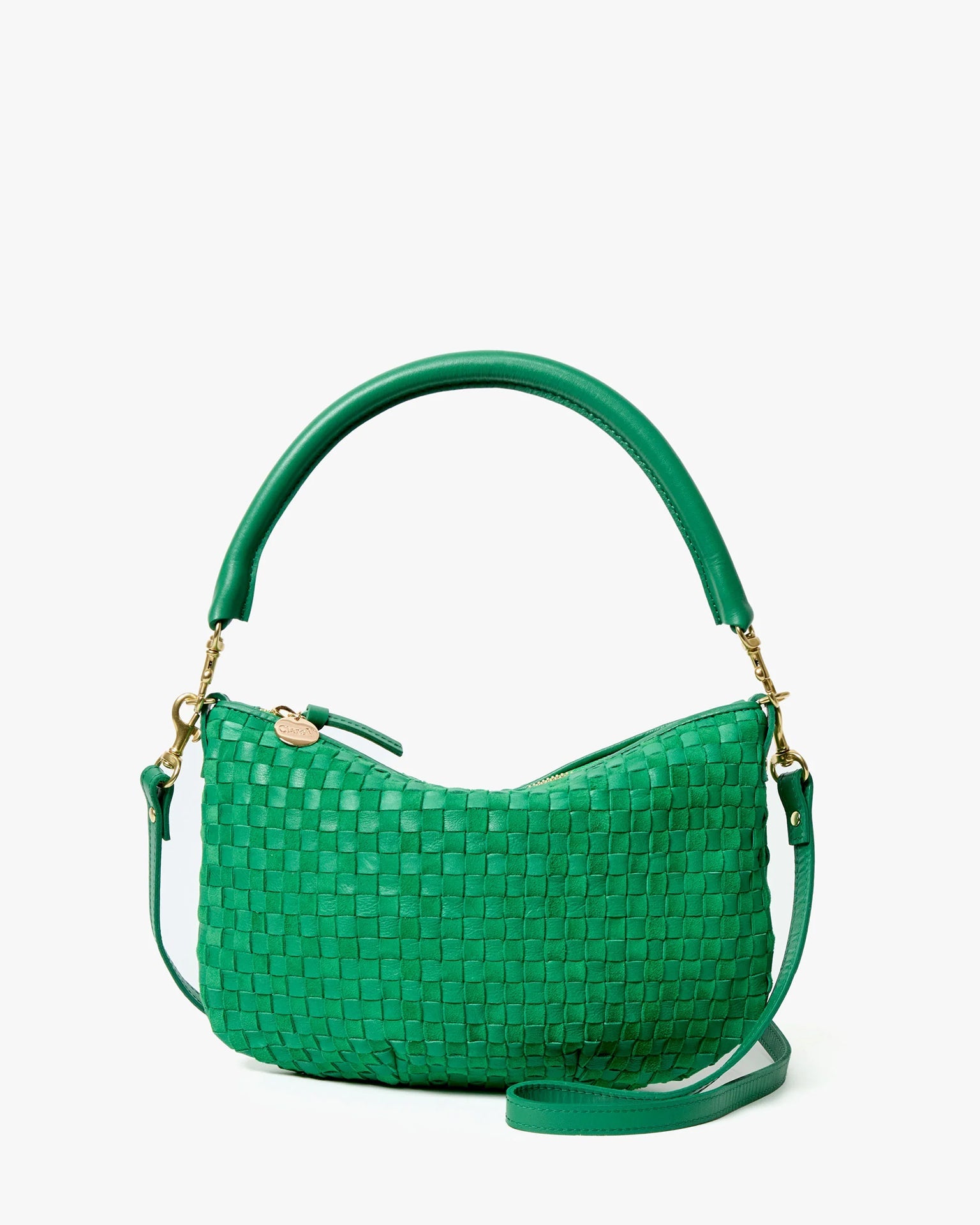 Petit Moyen Messenger - Leather & Suede Woven Checker in Grass