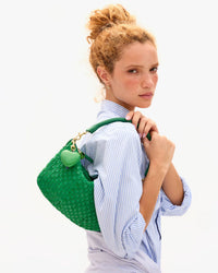 Clare V. Petit Moyen Messenger - Leather & Suede Woven Checker in Grass 4 - Bliss Boutiques