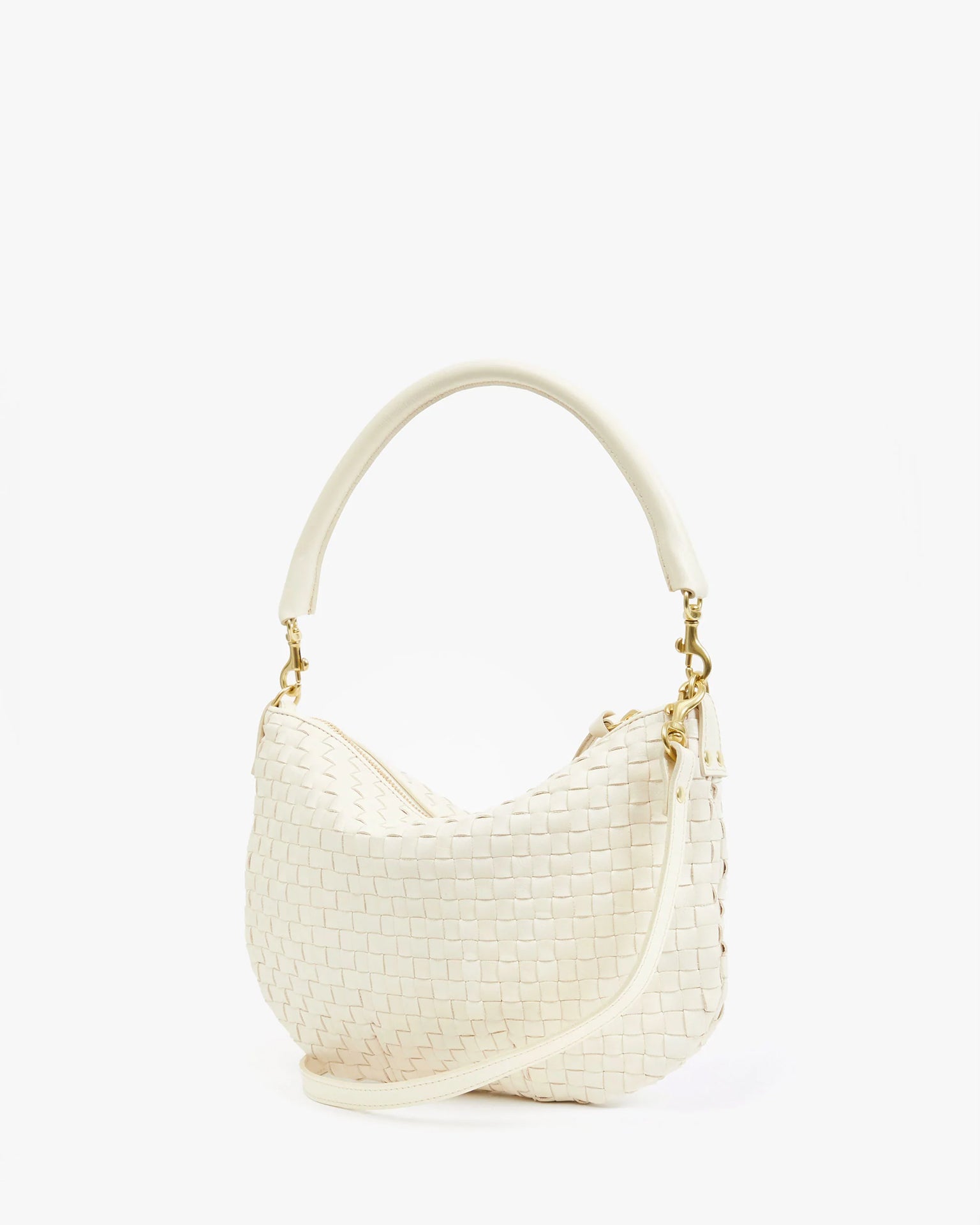 Clare V. Petit Moyen Messenger - Woven Checker in Cream