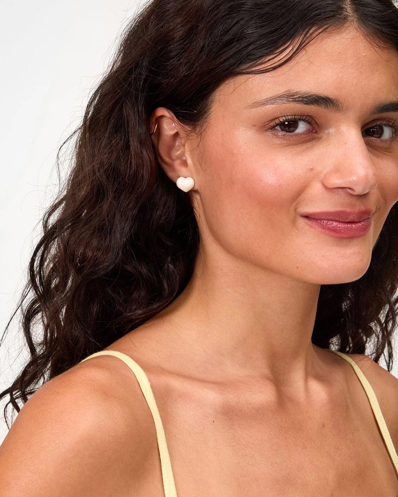 Clare V. Petit Mylar Heart Earrings in Cream