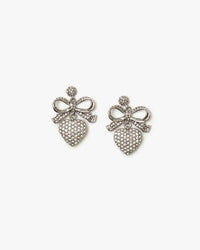 Clare V. Petite Heart Drop Pave Earrings in Clear/Rhodium
