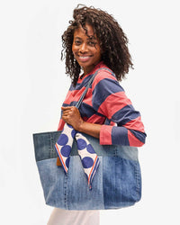 Clare V. Printed Dots Bandana in Navy & Cream