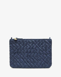 Clare V. Puffy Woven Flat Clutch w/ Tabs in Bright Navy