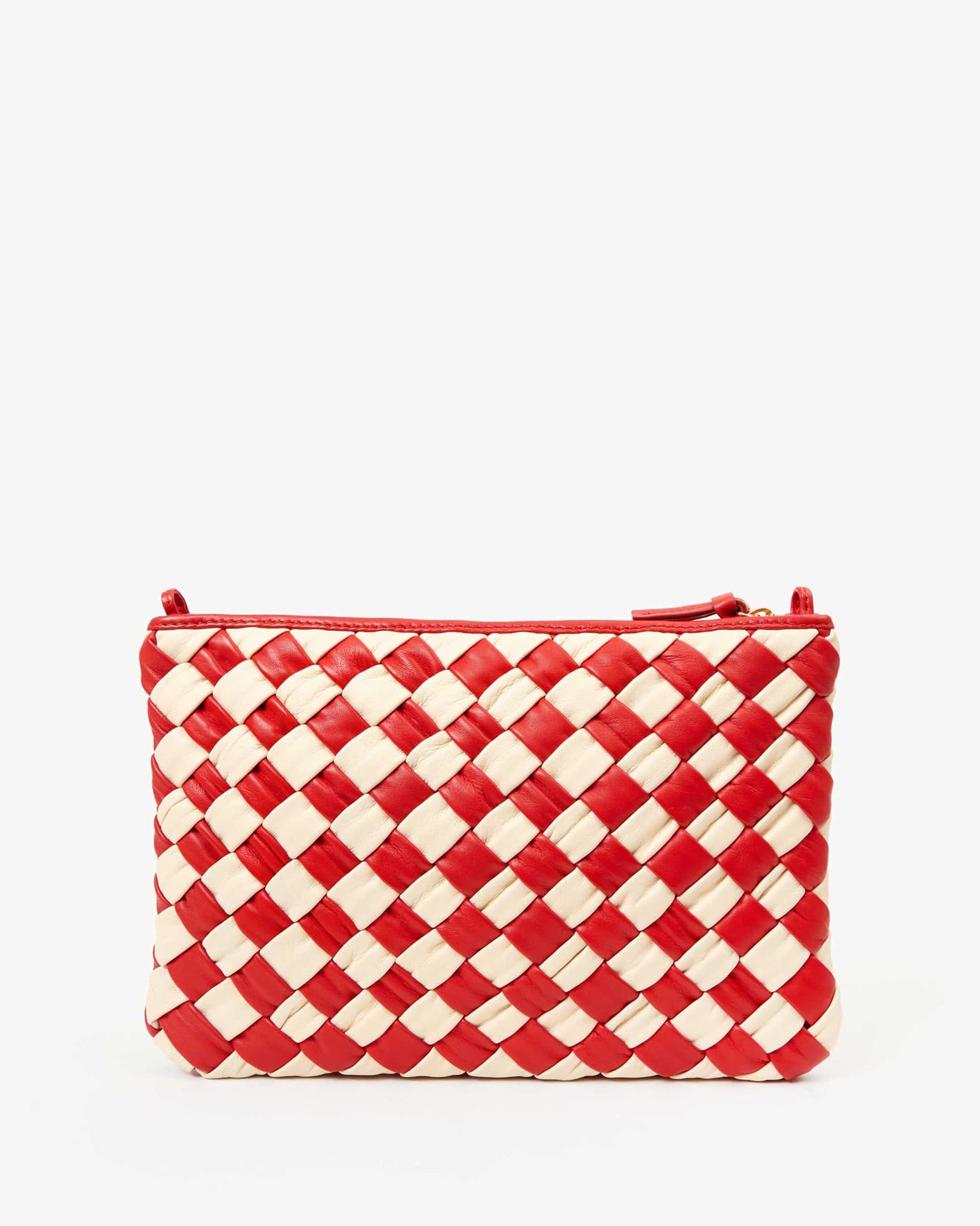 Clare V. Puffy Woven Nappa Flat Clutch w/ Tabs in Rossa & Cream