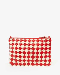 Clare V. Puffy Woven Nappa Flat Clutch w/ Tabs in Rossa & Cream