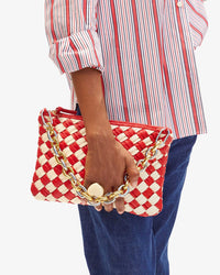 Clare V. Puffy Woven Nappa Flat Clutch w/ Tabs in Rossa & Cream