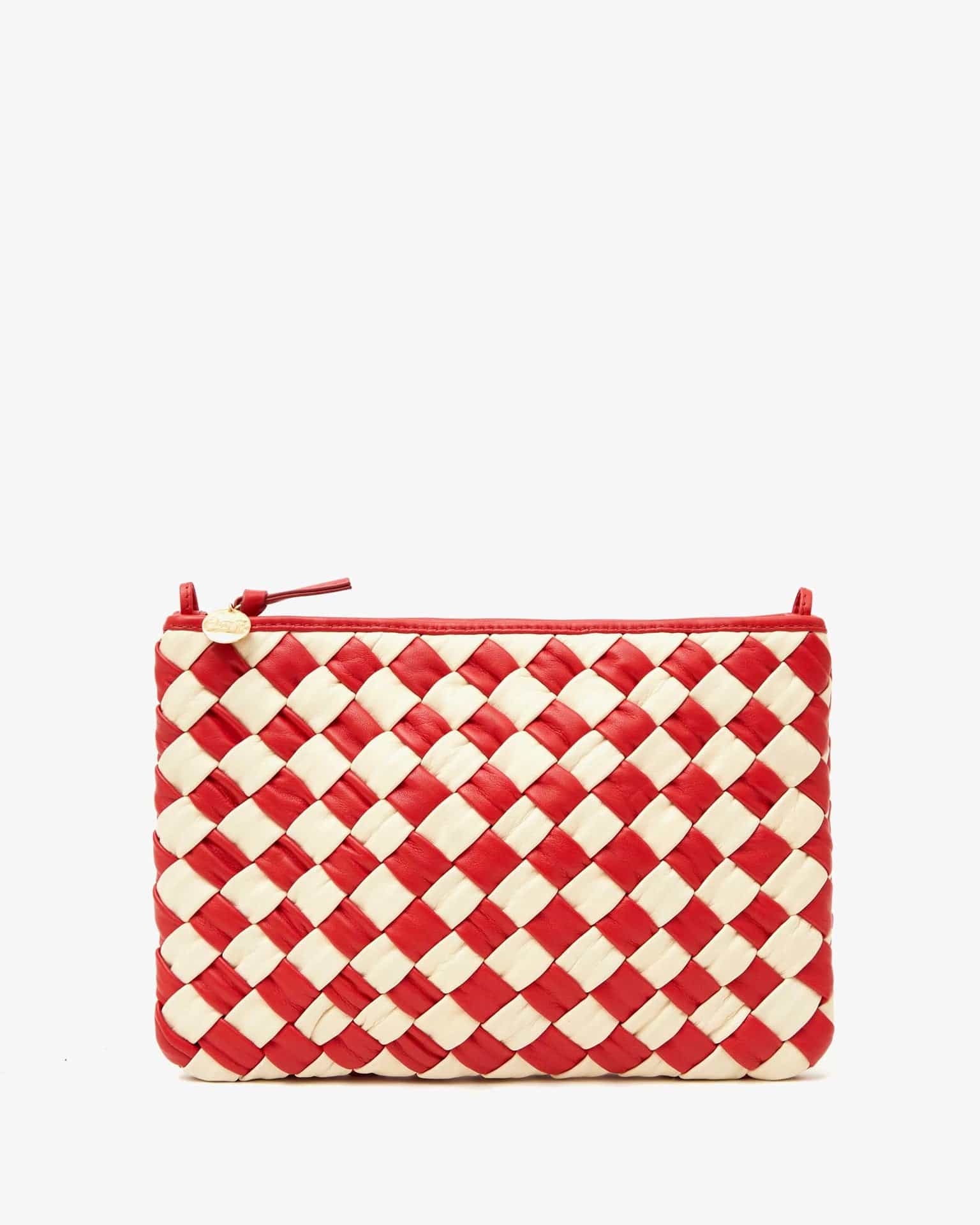 Clare V. Puffy Woven Nappa Flat Clutch w/ Tabs in Rossa & Cream