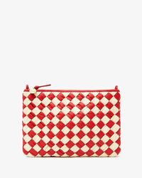 Clare V. Puffy Woven Nappa Flat Clutch w/ Tabs in Rossa & Cream