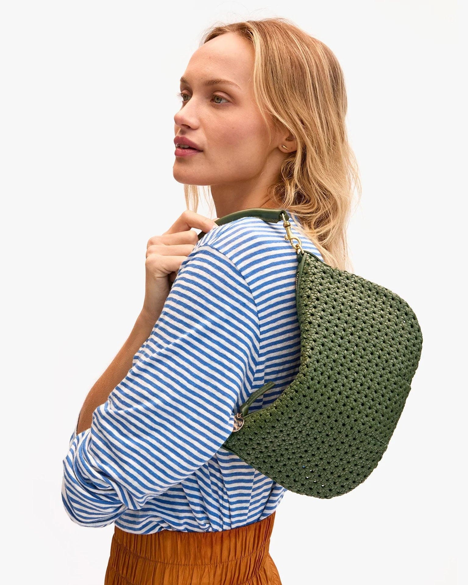 Clare V. Accessories Army Rattan Petit Moyen Messenger in Army