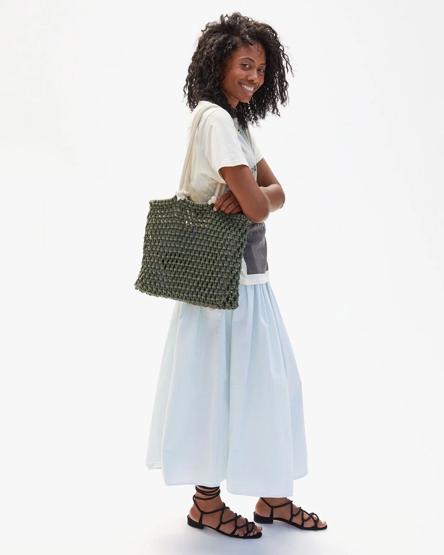 Clare V. Sandy in Army w/ Cream Handles