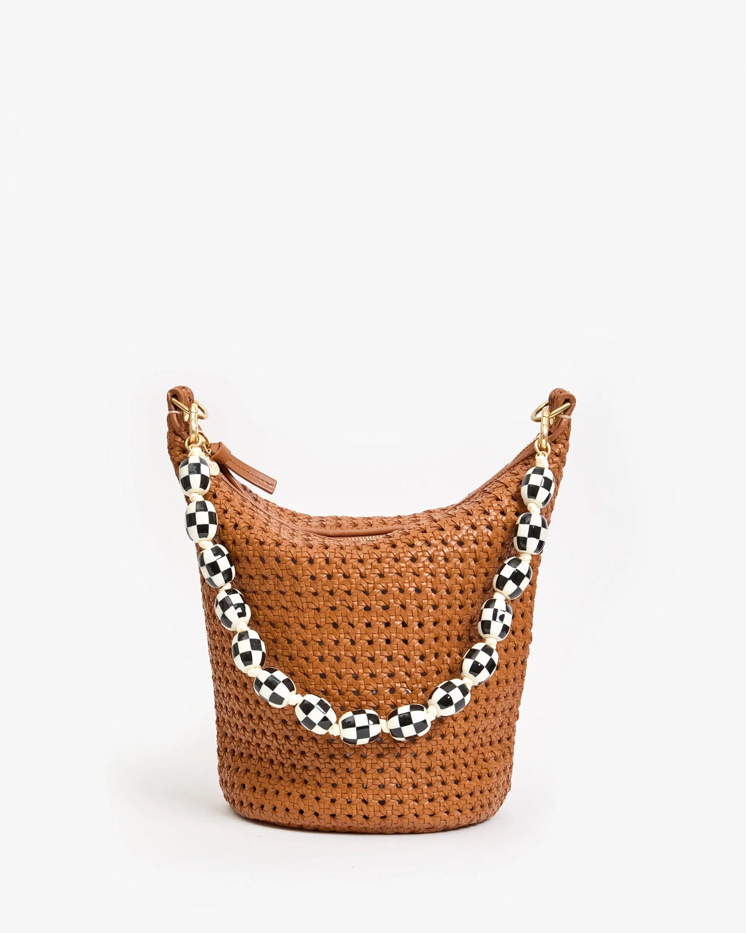 Clare V. Shortie Strap in Cream/Black Checker