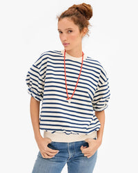 Clare V. S/S Oversized Sweatshirt - Stripes in Cream/Navy 1 - Bliss Boutiques