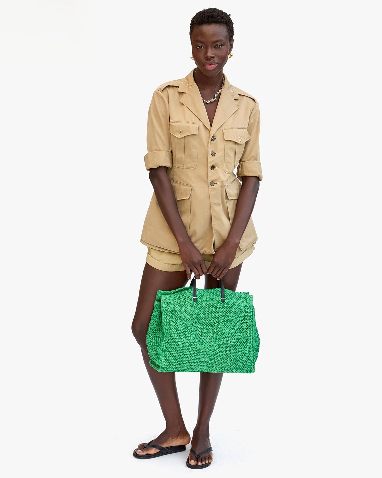 Clare V. Summer Simple Tote in Green Apple Raffia