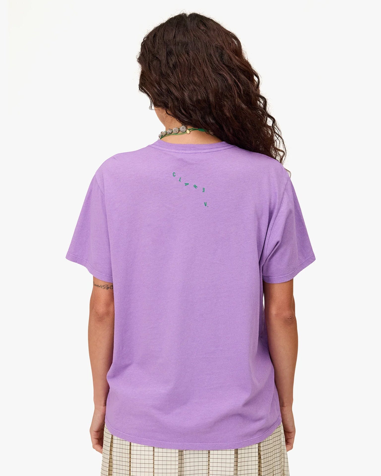 Clare V. Tout Va Bien Original Tee in Faded Wild Purple Cotton/Linen w/ Green