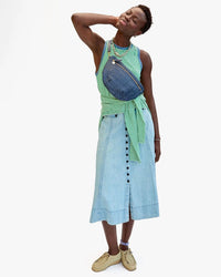 Clare V. Woven Checker Grande Fanny in Bleu Marine