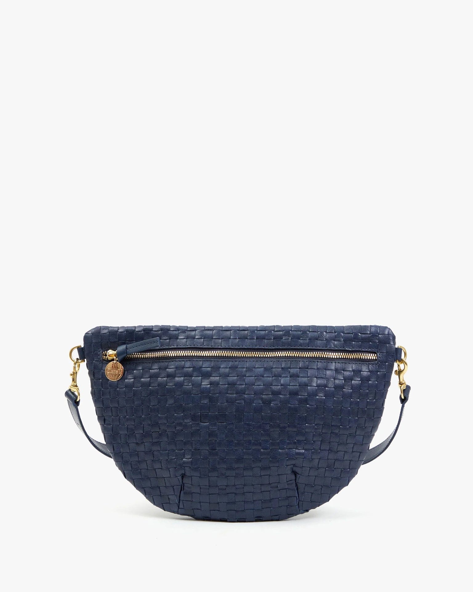 Clare V. Woven Checker Grande Fanny in Bleu Marine