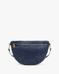 Clare V. Woven Checker Grande Fanny in Bleu Marine