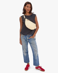 Clare V. Woven Checker Grande Fanny in Buttercream