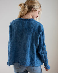 CP Shades Ariana No Collar Henley - Indigo Linen in Bleach