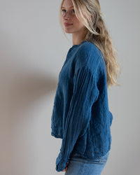 CP Shades Ariana No Collar Henley - Indigo Linen in Bleach