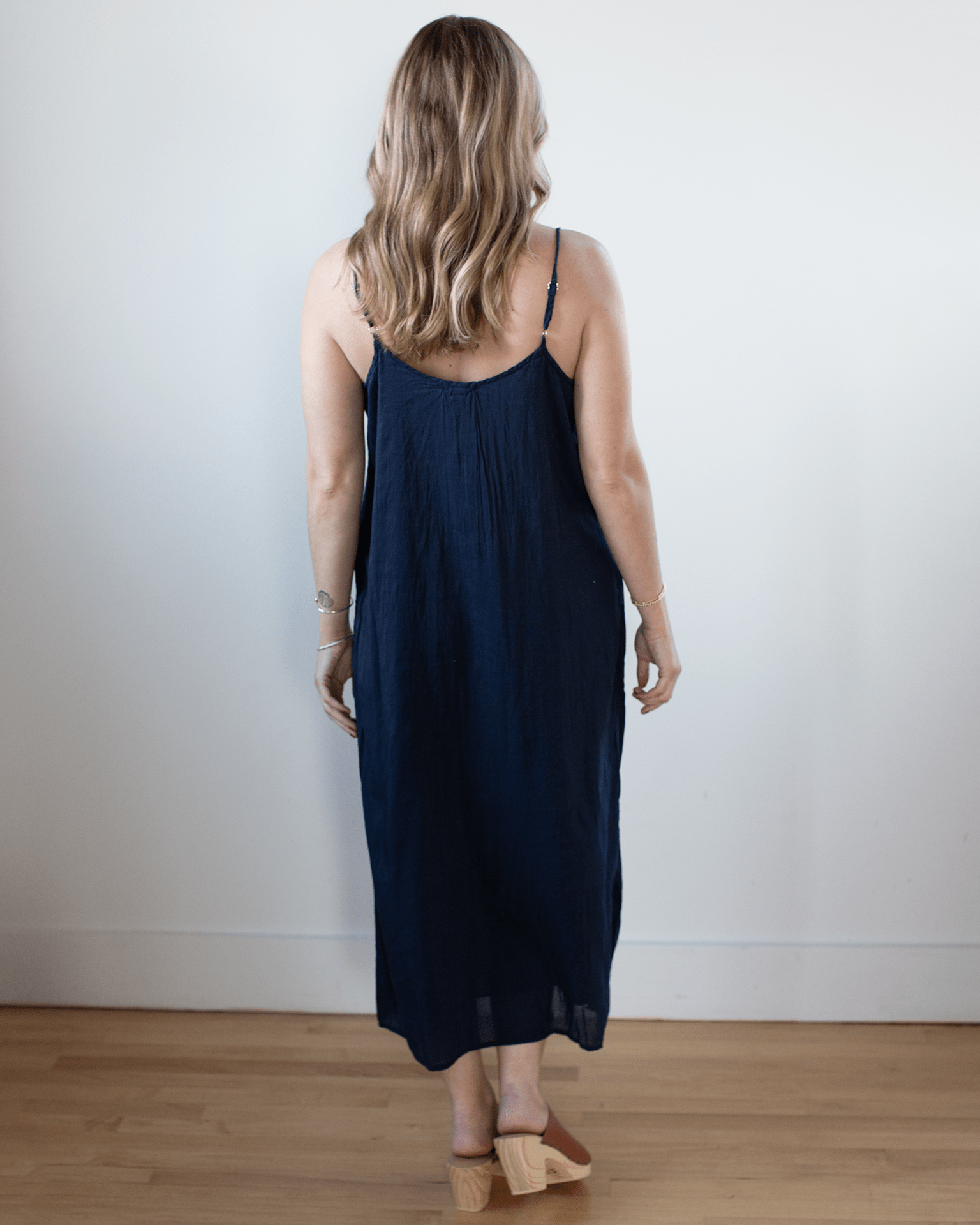 CP Shades Ava Cotton Silk Lined Long Cami Slipdress in Ink