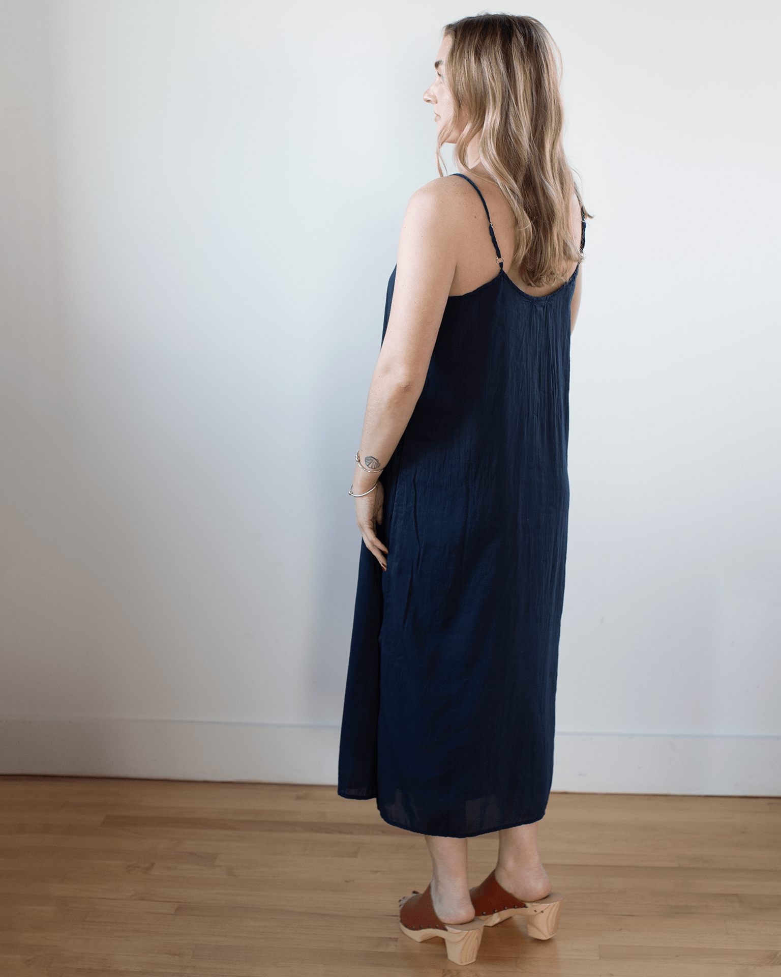 CP Shades Ava Cotton Silk Lined Long Cami Slipdress in Ink