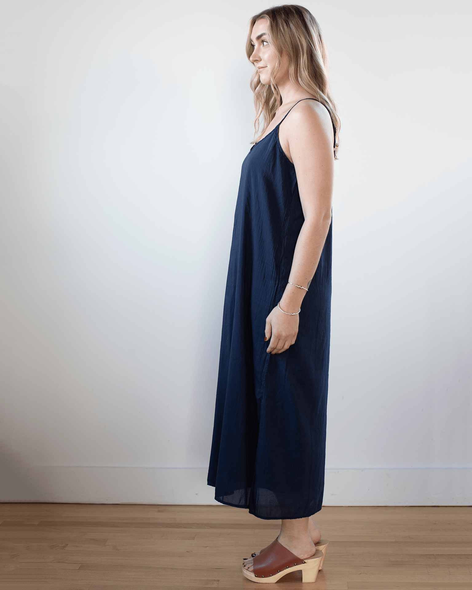 CP Shades Ava Cotton Silk Lined Long Cami Slipdress in Ink