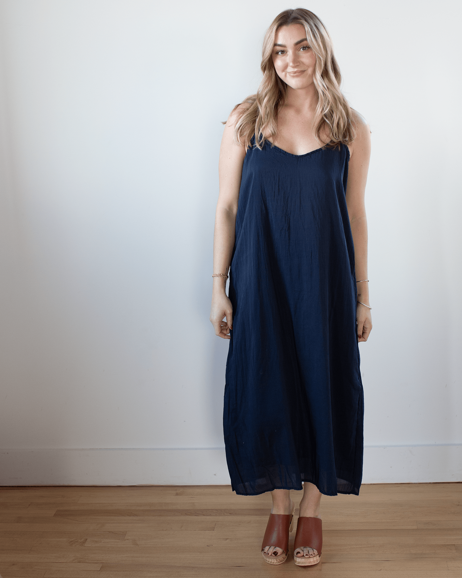 CP Shades Ava Cotton Silk Lined Long Cami Slipdress in Ink