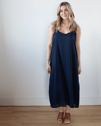 CP Shades Ava Cotton Silk Lined Long Cami Slipdress in Ink