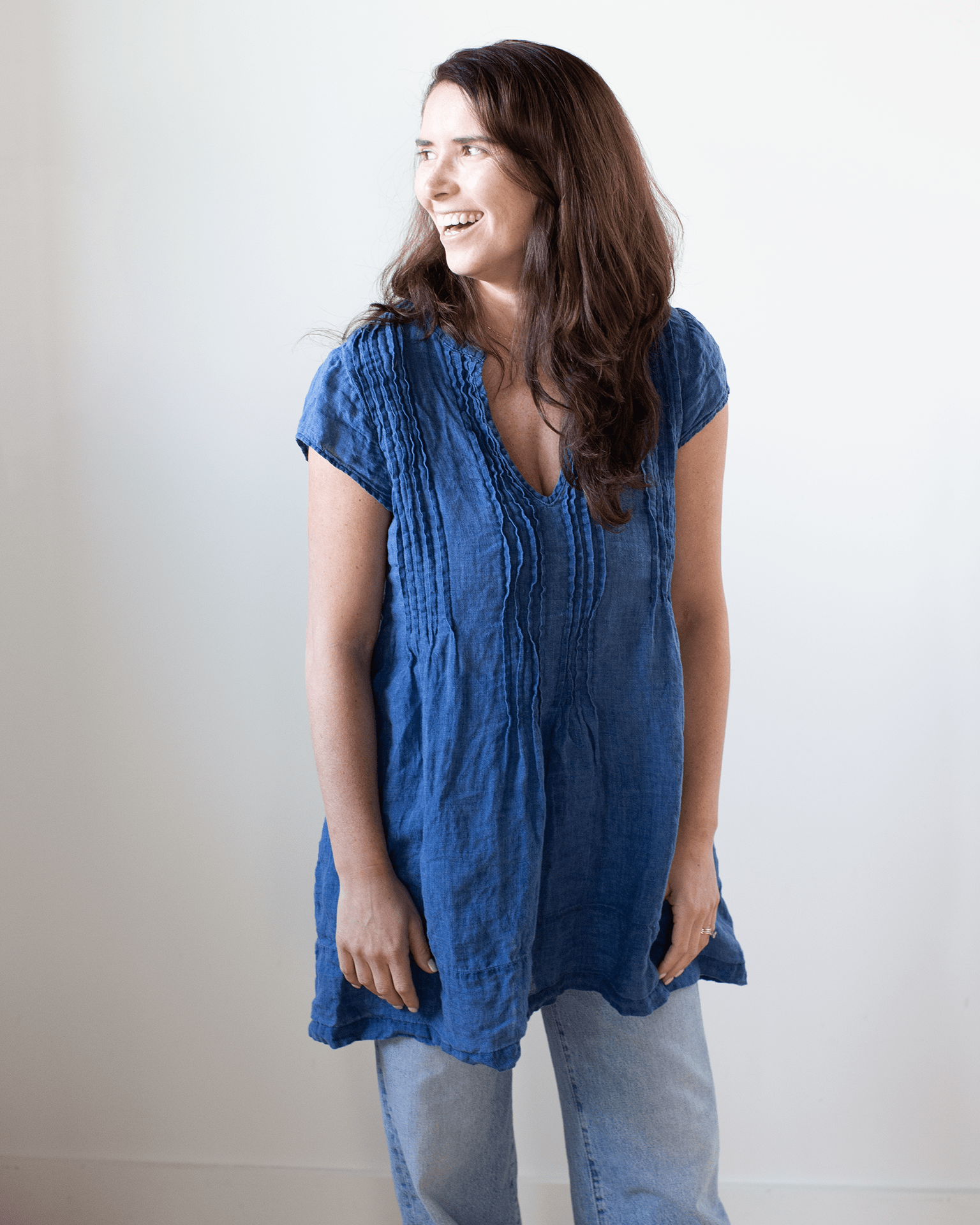 CP Shades Cap Slv Regina - Indigo Linen in Bleach