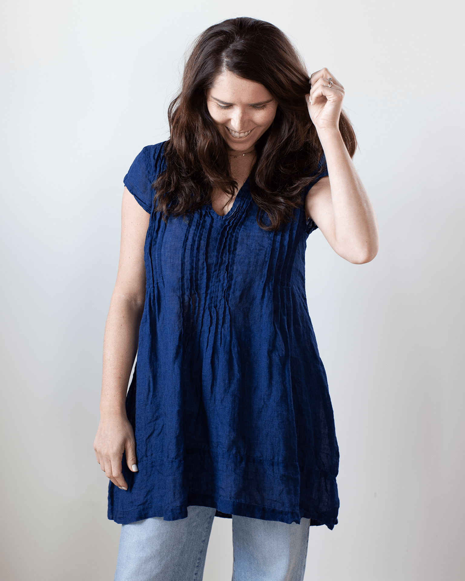 CP Shades Cap Slv Regina - Indigo Linen in Indigo