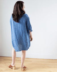 CP Shades Cora Indigo Linen Dress in Bleach