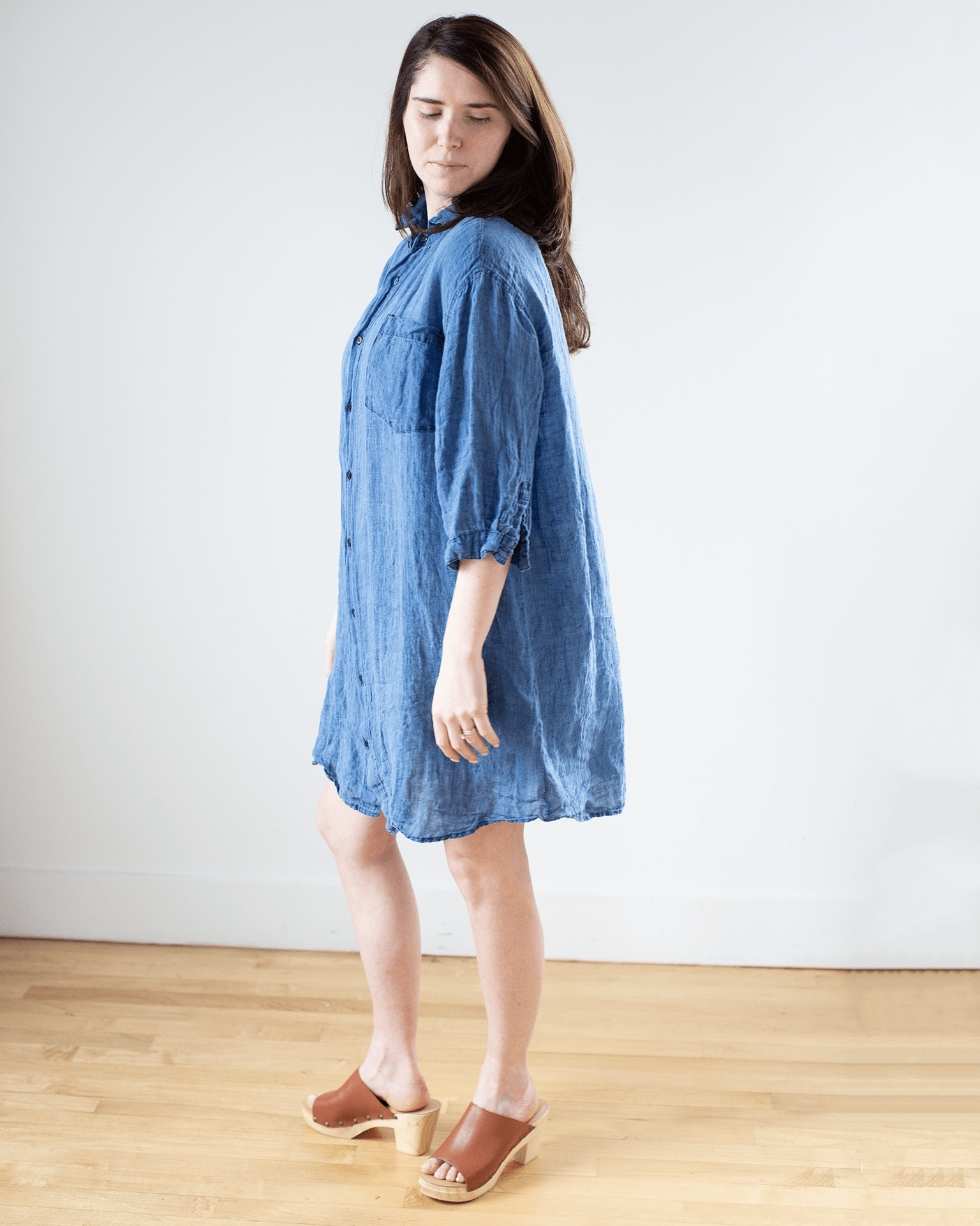 CP Shades Cora Indigo Linen Dress in Bleach