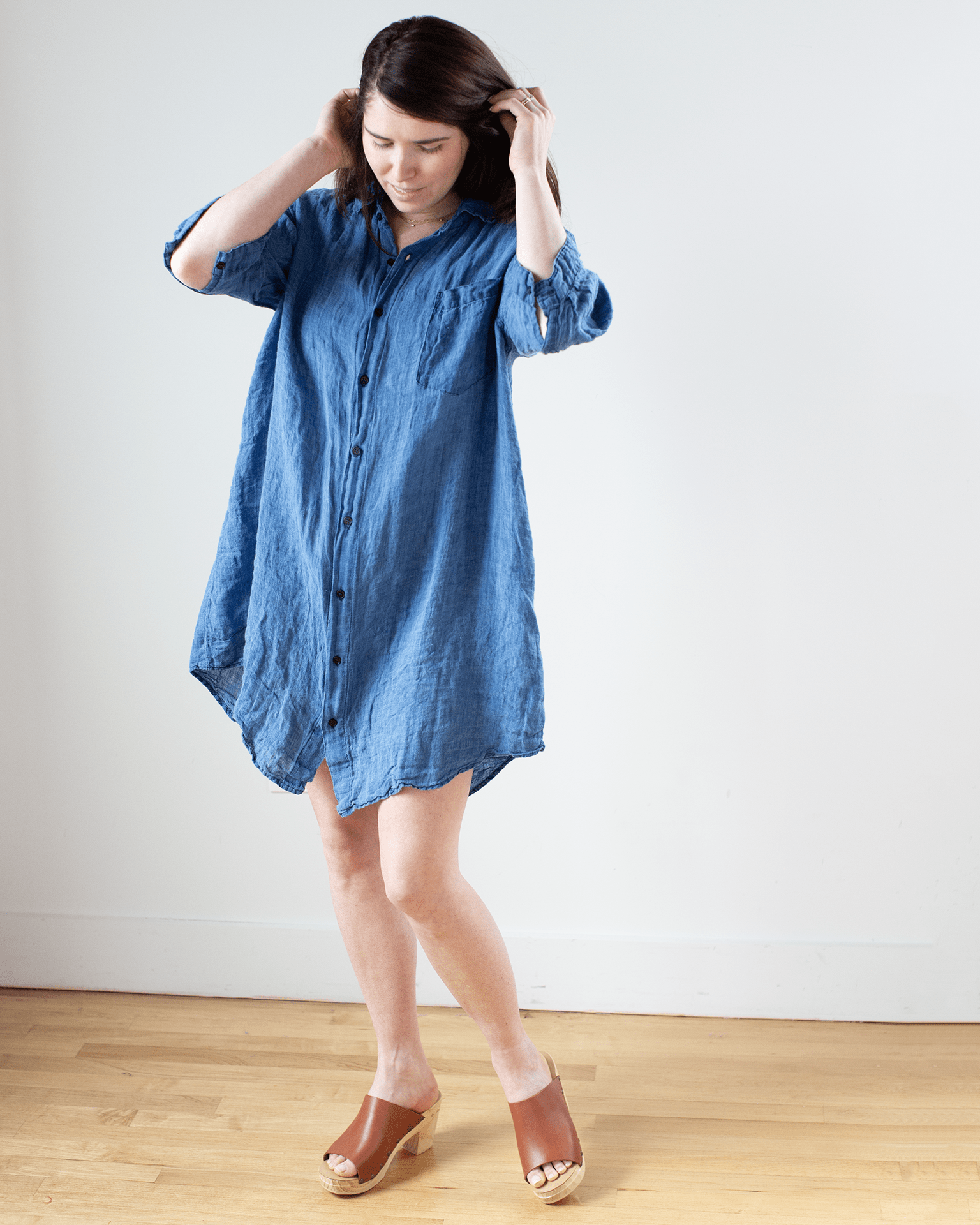 CP Shades Cora Indigo Linen Dress in Bleach