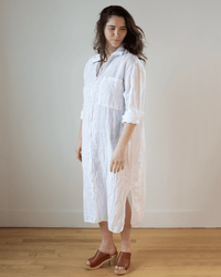 CP Shades Elle Boxy Linen Shirtdress w/ Large Chest Pocket in White