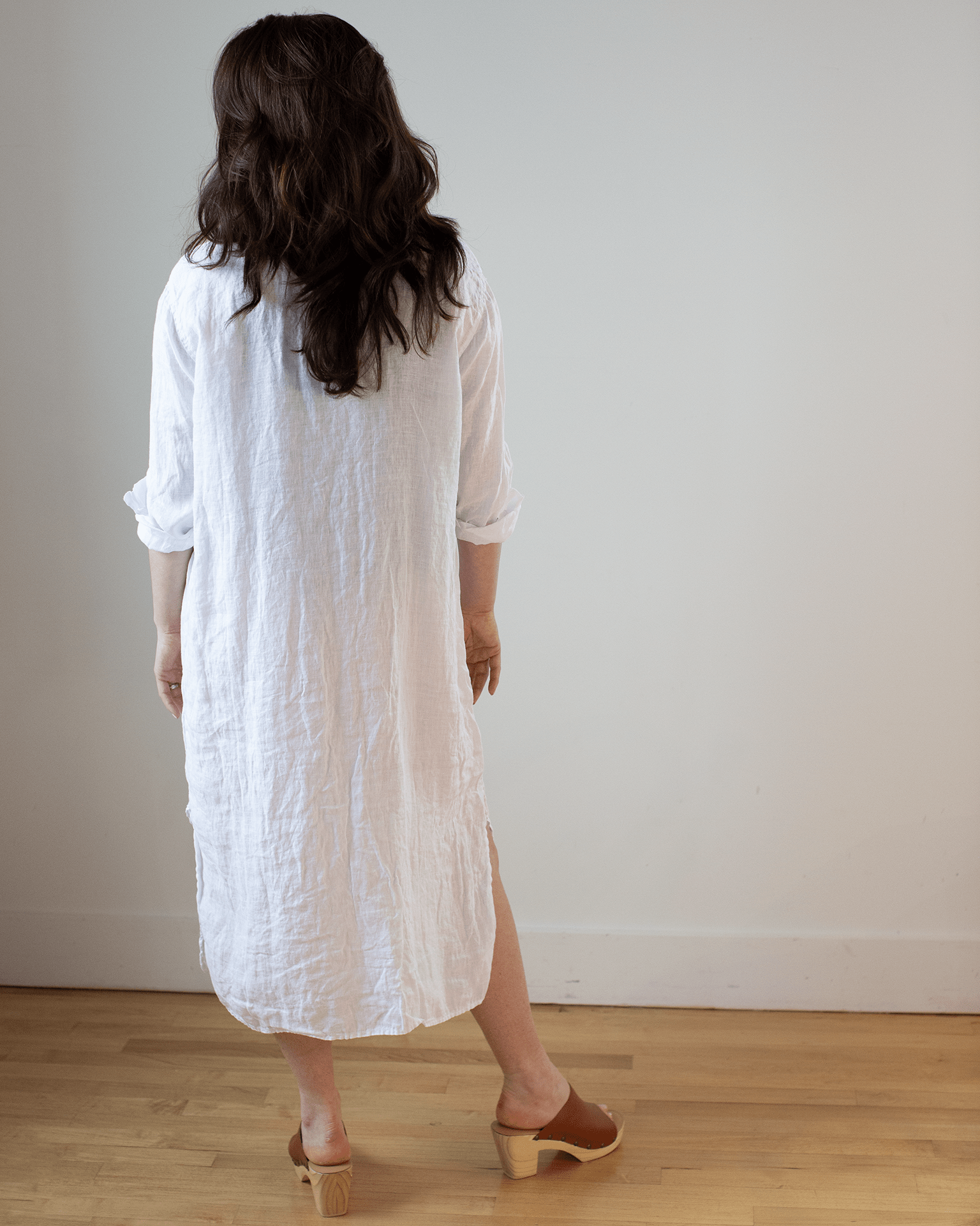 CP Shades Elle Boxy Linen Shirtdress w/ Large Chest Pocket in White