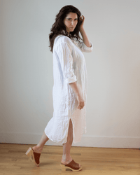 CP Shades Elle Boxy Linen Shirtdress w/ Large Chest Pocket in White