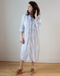 CP Shades Elle Pinstripe Shirtdress w/ Large Chest Pocket in Blue & White