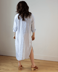 CP Shades Elle Pinstripe Shirtdress w/ Large Chest Pocket in Blue & White