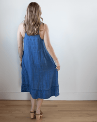 CP Shades Clothing Freida Indigo Linen Dress in Bleach